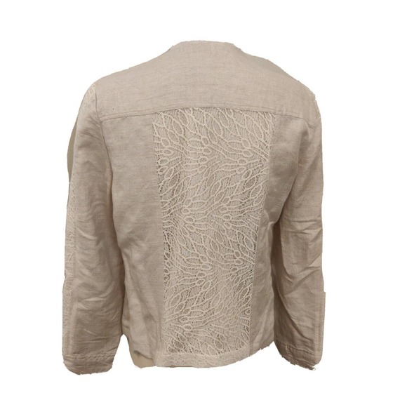 Chico's Women Full Zip Linen Jacket Lace Detailing Ivory Size 1 Long Sleeve - Picture 2 of 6